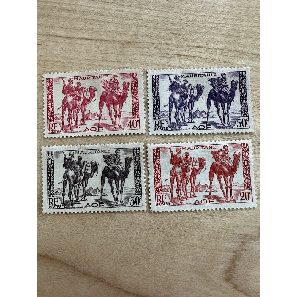 French Mauritania 1938 Bedouin Camel Rider Warrior Stamps Lot of 4 AOF 20c-50c
